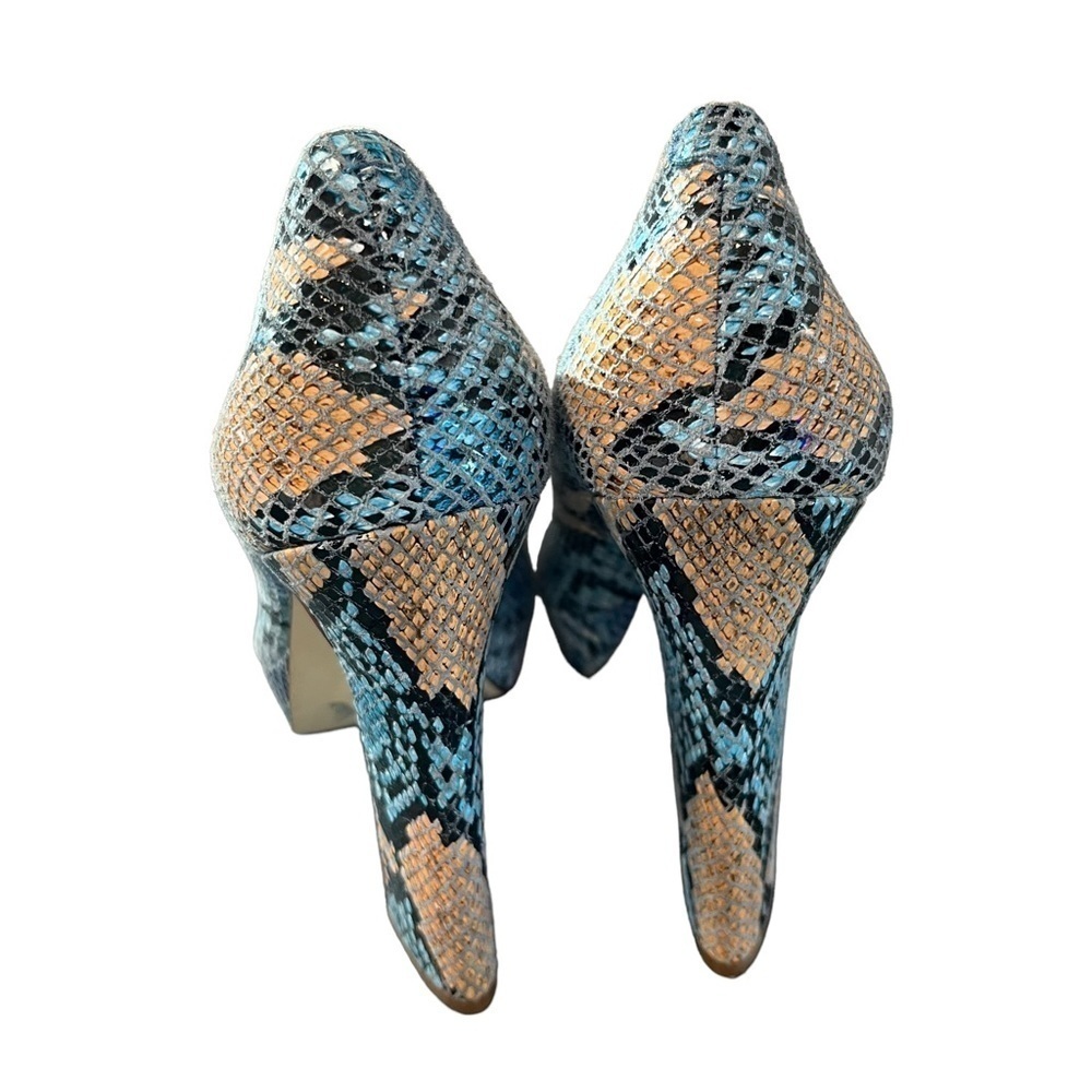 Gianni Bini sz 7.5 blue & cream snake embossed leather platform peep toe heels - Picture 8 of 16